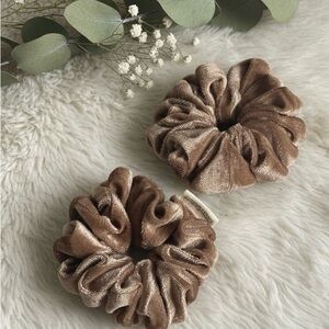 Handmade Velvet Hair Scrunchies in Rich Brown set of 2